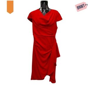 Fehaute Red Elegant Midi A-line Waist Twist Day To Night Dress Size 12 NWT